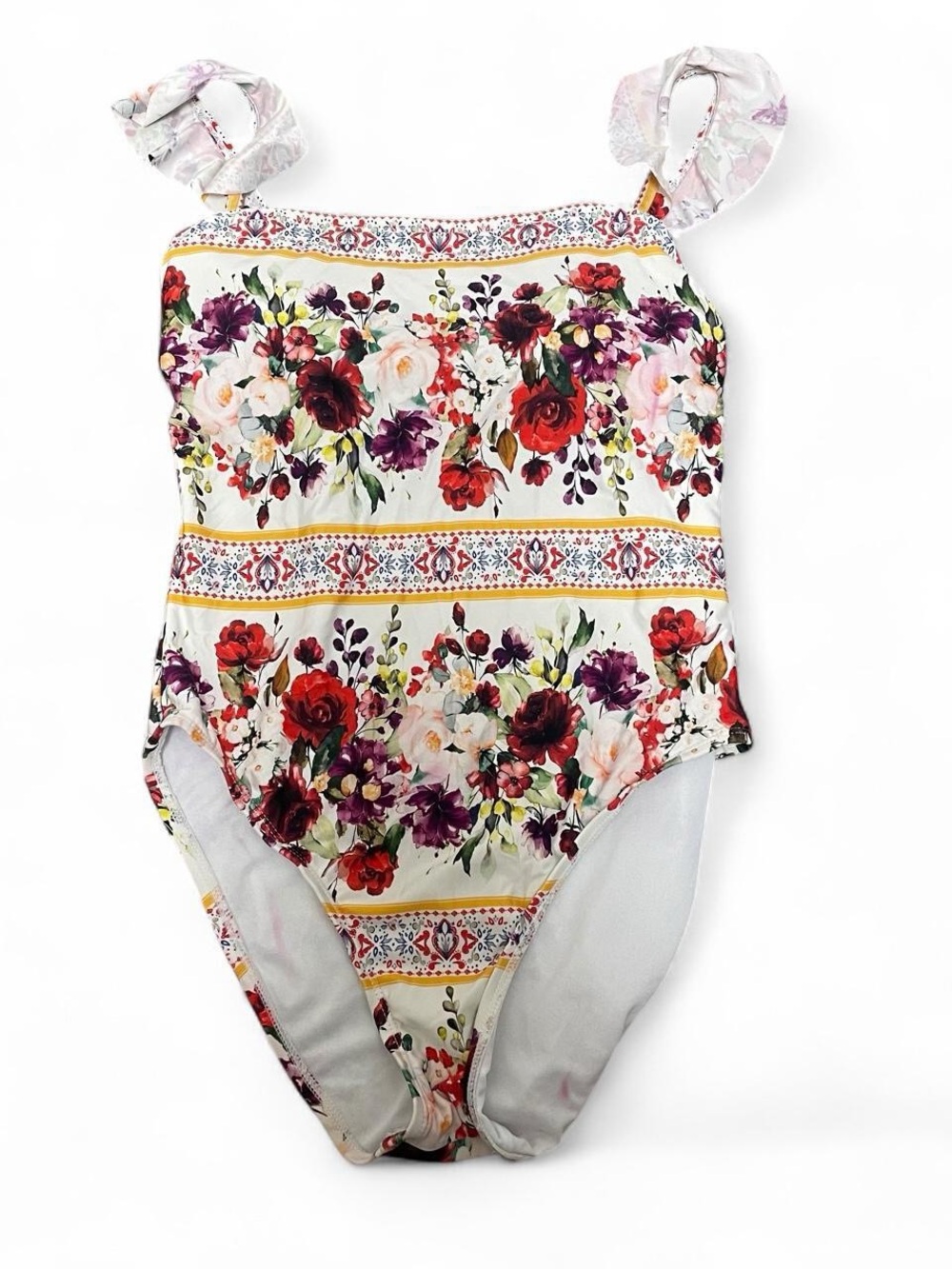 ANTONIO MELANI White Floral One-Piece Swimsuit with Red & Purple Flowers Size S